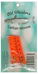 Ol' Whisker Catfish Dip Bait Worms-Orange