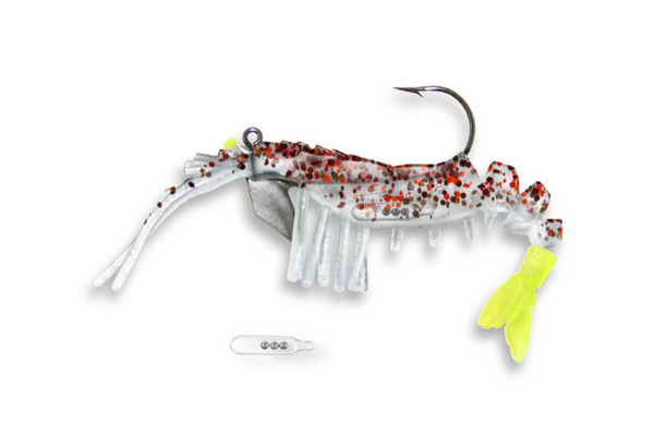 E-VS35R-14-30   Vudu 3.5" Rattler Shrimp 1/4oz Cajun Pepper/Chart 2pk