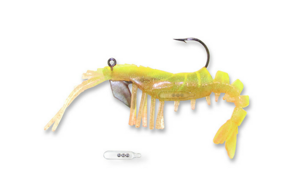 E-VS35R-14-15   Vudu 3.5" Rattler Shrimp 1/4oz Chartreuse 2pk